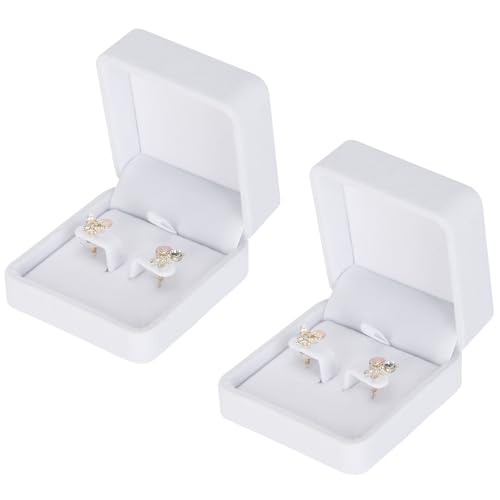 KUKUVR 2 Pieces Earring Gift Box, Studs Holder Case for Women(WHITE)