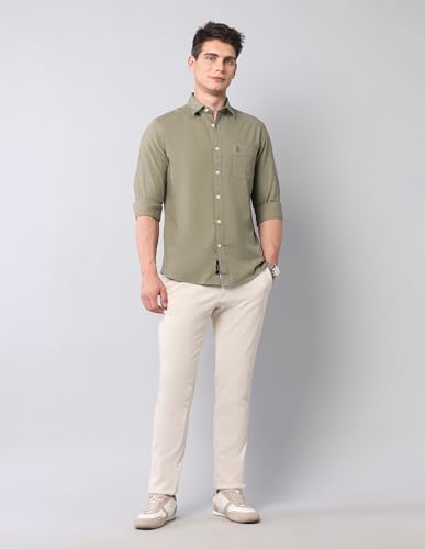 Image of U.S. Polo ASSN. Solid Slim Fit Shirts for Men - 100% Cotton, Full Sleeve Mens Casual Shirts