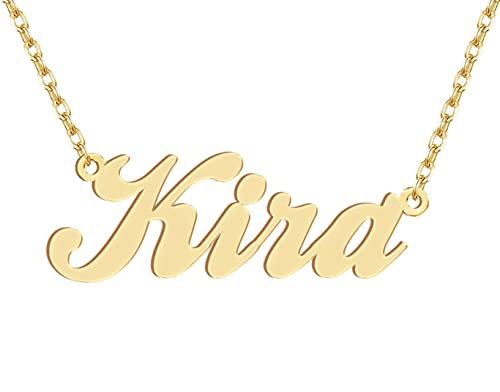 Dancing Wolf 18k Gold Plated Kira Name Necklace Stainless Steel Nameplate Necklaces Jewelry for Womens Moms