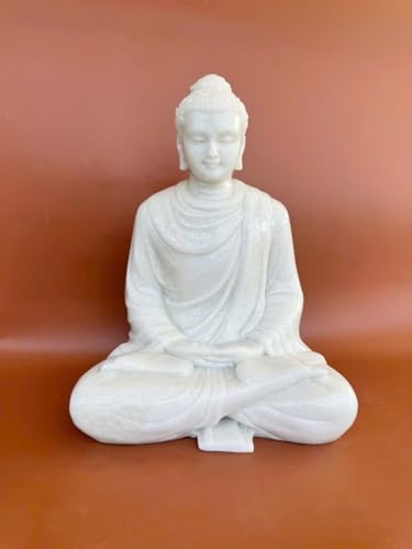 NATURAL MARBLE SHOP 11.8-Inch White Gautama Buddha Statue, Marble Meditation