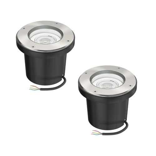 ledscom.de 2 pièces luminaire encastré au sol BOFU pour l'extérieur, IP67, orientable, inox, 150mm Ø, lampe LED 8,2W 1179lm, 33° incluse, blanc