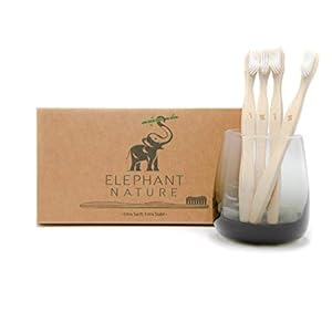ELEPHANT NATURE Bamboe tandenborstels, 4 stuks, veganistisch, duurzaam, biologisch afbreekbaar, witte en zachte…