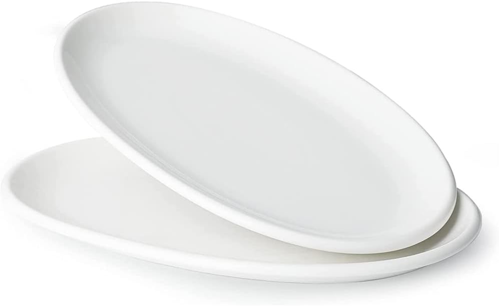 14" Large Serving Platters, Oval Serving Plates, White Porcelain Platters Oven Safe, Dinner Plates Serving Dishes for Entertaining, Party, Meat, Appetizers, Dessert, Set of 2, White