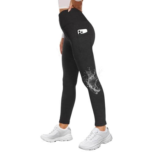 GAYHAY Fleece Lined Leggings for Women with Pockets- Water Resistant Winter Thermal Warm High Waisted Workout Tights Pants，Dark Grey Heather，Small-Medium
