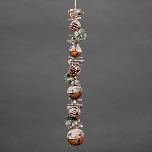 SHATCHI 90cm Garland with Rustic Jingle Bells Wooden Sticks