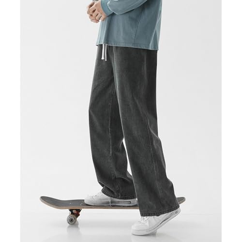 Men's Baggy Jeans Y2k Elastic Waist Skater Jeans Wide Leg Plain Drawstring Denim Pants Teen Boys Hip Hop Streetwear2