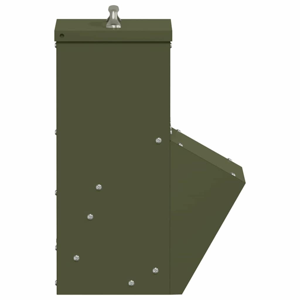 Comedero para gallinas de metal acero verde oliva 20 x 25 x 35 cm, diseño moderno y limpio para interior y exterior, práctico para alimentar aves de corral con fácil mantenimiento