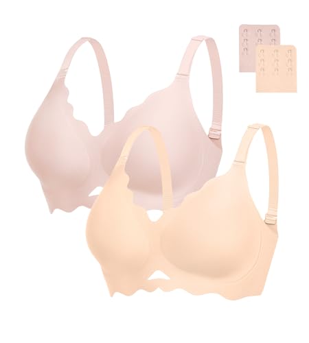 Image of Wireless Jelly Bras for Women No Underwire - S-2XL Seamless T-Shirt Bra with Support Full Coverage Comfort Bralette, Skin+Pink, S