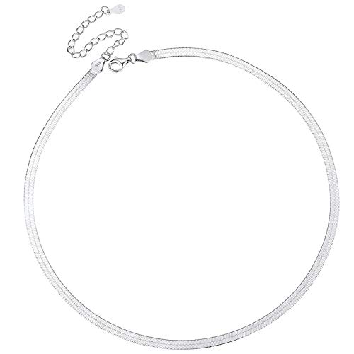 Collier Ras de Cou Femme Argent, Chaîne Courte Maille Serpent 3 mm en Argent 925 Bijoux Collier Chaîne Réglable 32+5 cm pour Femme Fille Cover