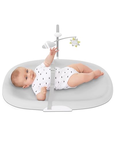 Image of Skip Hop Baby Changing Pad Nursery Style Wipe-Clean Contoured with Cushioned Foam, Non-Skid Base, Built-in Safety Belt & Tuck-Away Toy Bar, Grey