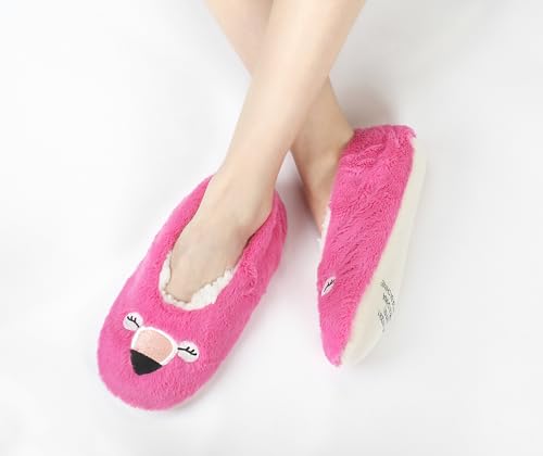 Image of Keyela Women Fuzzy Animal Slipper Socks, Non Slip Indoor House Slippers | Soft fuzzy plush material, cute animal design with gripper sole for bedroom, lounge indoor daily wear