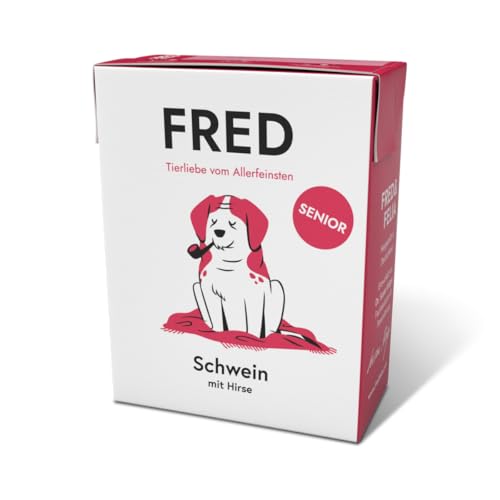 FRED Senior Nassfutter Schwein – 31 % Muskelfleisch – für ältere Hunde – mit Kürbis, Hirse, Hagebutte & Gelenk-Komplex – 390 g Tetra Pak