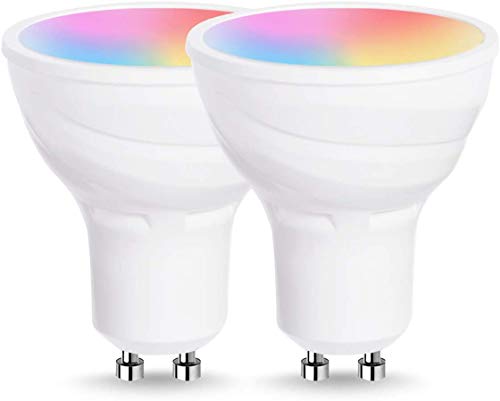 Smartronica Smart Lamp Spotlight, Lampadina a LED con attacco GU10, multicolore RGB + bianco, potenza 5W, funziona con Alexa e Google Home, 2 pezzi