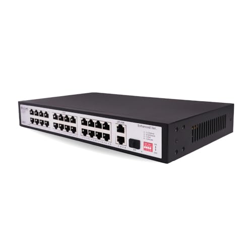 Image of dr.com 27 Port PoE Switch with 24 10 /100 PoE Ports, 2 Gigabit Uplink 10 /100 /1000 Ports and 1 SFP Slot, 320W Power IEEE 802.3af /at Network Switch for CCTV IP Camera Plug and Play