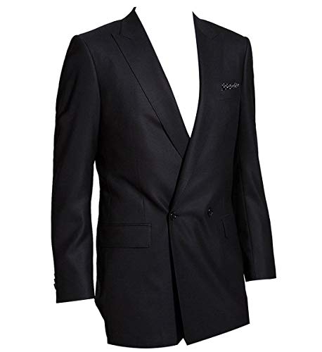 HBDesign Mens 1 Piece 1 Button Peak Lapel Slim Fit Double Breasted Tux Black