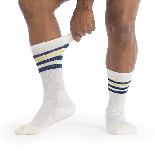 Wide Open Crew Merino Wool Socks - Vintage Stripe Everyday Wide Crew Socks for Men with Wide Feet