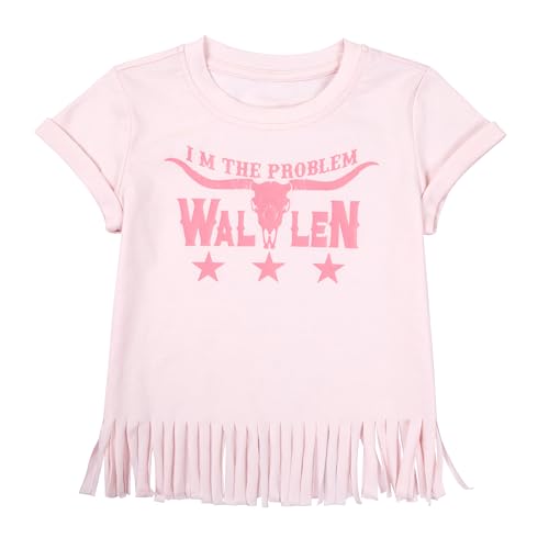 Image of Girls Western Shirt Toddler Tassels Cowgirl T-Shirt Im The Problem Country Concert Shirts Summer Short Sleeve Top