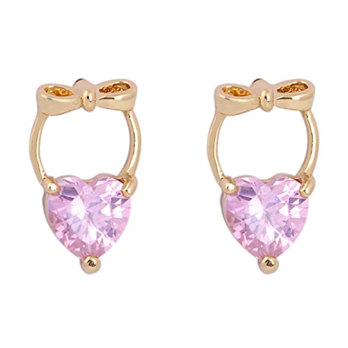 ZQHWYZ 14K Gold Earrings for Women, Bowknot with Heart Shape Amethyst Helix Cartilage Stud Earrings for Women Gold