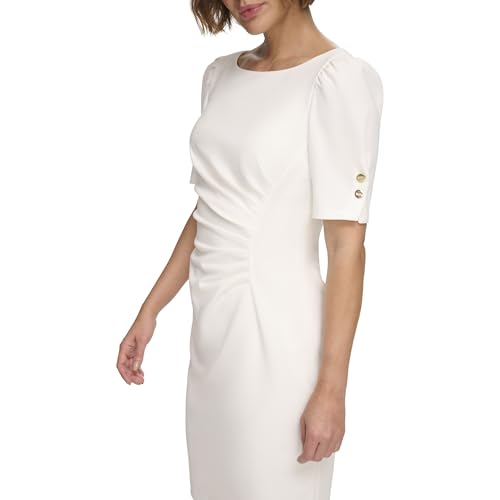 Image of DKNY Women's Short Sleeve Ruched Knee Length Sheath Dress with Button Detail