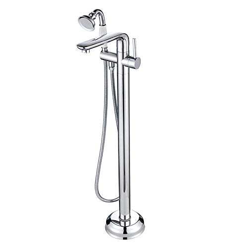 Robinet de baignoire îlot chromé avec mitigeur de douche sur pied et douchette