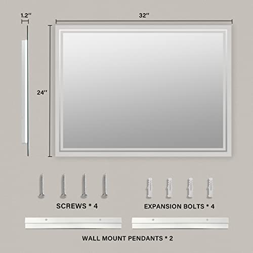 Dr.lux Bathroom Mirror With Lights 32X24 Inch, Backlit Led Bathroom Mirror Wall Mounted Vanity Mirror Large Anti-Fog Area 3000K-6000K Adjustable Auto-Off Memory Housewarming Gift #TOP6