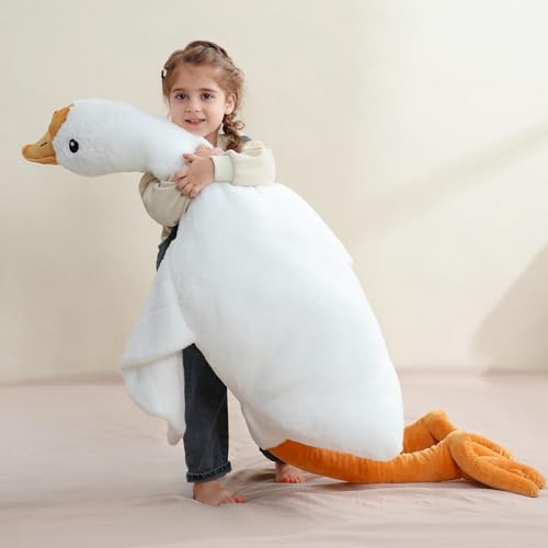 Ponjauk 130cm große Riesen Gans Plüschente, XXL, weiches, kuscheliges Gans-Stofftier, großes Ente Plüschtier Kuscheltier Schlafkissen, Riesige Geburtstag für Kinder