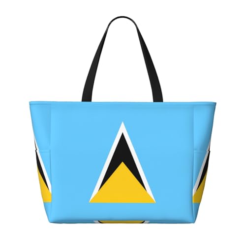 Flag of Saint Lucia It is a large-capacity beach travel bag made of 100% polyester and has 7 pockets that can hold a lot of items.2