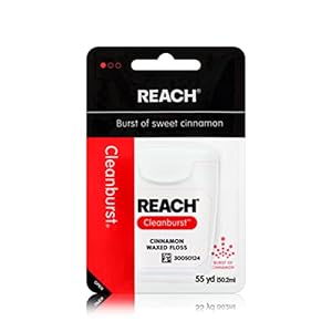 REACH Waxed Dental Floss, Cinnamon, Plaque Remover for Teeth, Shred Resistant, Floss Slides Smoothly, Easy to Use, Waxed, Deep Cleaning Teeth, Oral Care, PFAS Free, for Adults & Kids, 1 Pack, 55 yd