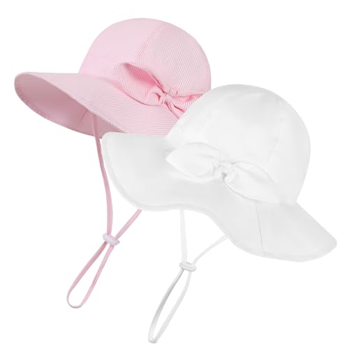 Image of Baby Girl Sun Hat Toddler Beach Hats with UPF 50+ Protective Infant Summer Hat with Wide Brim Baby Girls Bucket Hat
