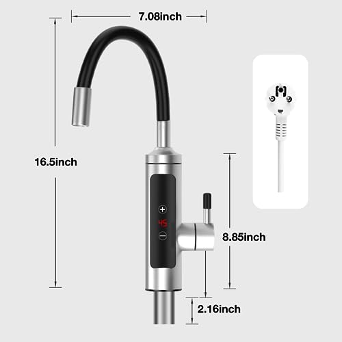 Elektrischer Heizhahn Aus Edelstahl Elektrischer Durchlauferhitzer für die KüChe 3000 W/Touch-Einstellung/LCD-Temperaturanzeige/Flexibler Hals/360° Drehbarer Elektrischer Heizhahn