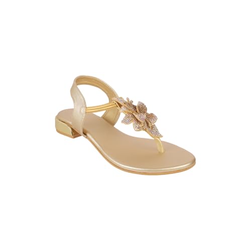 Image of Metro Women Synthetic Floral Embellished Flat Sandal