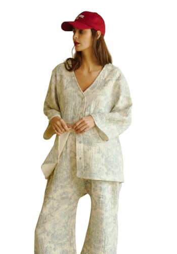 100% Cotton Muslin Gauze Nursing Set 2 Piece Postpartum Pajamas for Women Breathable Triple Gauze Maternity Loungewear & Sleepwear for Breastfeeding Soft Pjs for Moms to be Baby Pink S