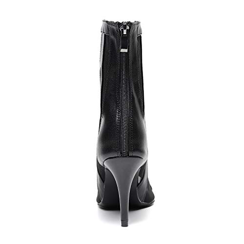 Open Toe Dance Boots Sexy Black Microfiber net 8.5cm high Heel Dance Shoes Women3
