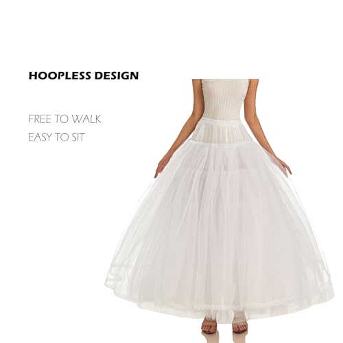 Women Hoopless Petticoats 8 Layers Tulle Crinoline Underskirt for Wedding Dress Ball Gown WPT138 White4