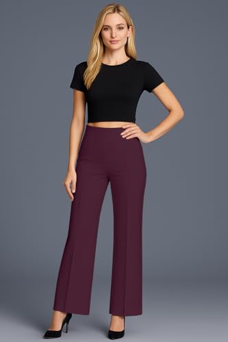 Image of SWADESI STUFF Women's High Waisted Bell Bottom Pants | Retro Wide Leg Trousers | Stretchy Flared Palazzo Pants for Office, Casual Wear & Party