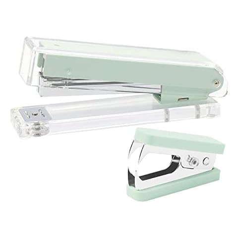 Mint Green Stapler and Staple Remover Set Clear Acrylic Manual Desk Stapler with Staples Remover rool Kit for Office School Stationery Accessories Gift Idea (Mint Green) Cover