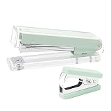 Mint Green Desk Stapler Staples Remover Set Clear Acrylic Body Metallic Stapler Manual Stapling tool