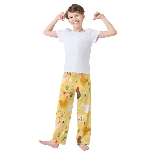 Chicken Daisy Flowers Boys Long Pants Soft Trousers Elastic Waist Kids Lounge Bottoms with Pockets S-XL3