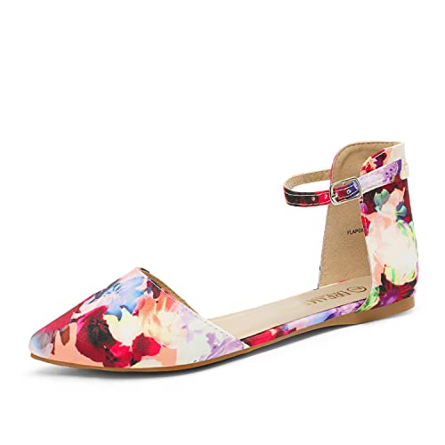 DREAM PAIRS Flapointed Women's Casual D'Orsay Pointed Plain Ballet Comfort Soft Slip On Flats Shoes 6 Pink Floral