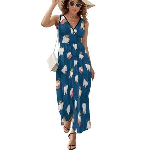 Summer Casual Blue White Dentist Dental Teeth Crown Dress for