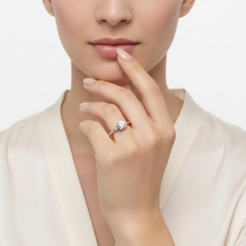 Image of Choose Your Gemstone Petite Dome Engagement Ring Rose Gold Plated Round Shape Petite Engagement Rings Everyday Jewelry Wedding Jewelry Handmade Gifts for Wife US Size 4 to 12