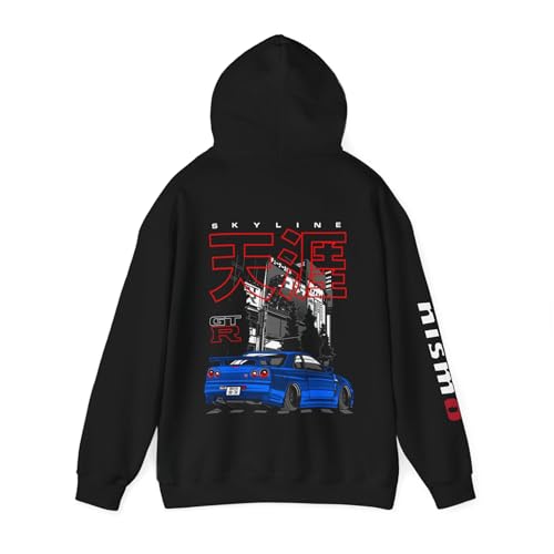 GENERIC Unisex-Adult Omori JDM R34 GTR Skyline Premium Hoodie, Black, Medium