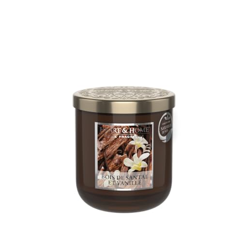 HEART & HOME - Vela perfumada a base de cera natural de soja para el hogar - Tarro pequeño sándalo vainilla - Duración de combustión 30 h - Regalo, decoración y perfume para el hogar