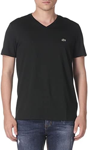 Lacoste Men's Short Sleeve V-Neck Pima Cotton Jersey T-Shirt, Black, Large