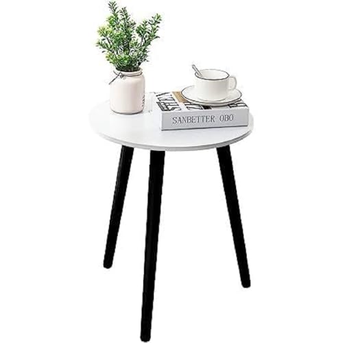 Image of END Table Side Table, Round Solid Wood End Table Coffee Table Flower Stand Small Spaces, Easy Assembly Modern Bedside Table (Black White)