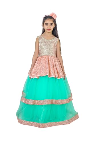 Image of Ripening Girls Sequin A-Line Layers Net Stylish Fit-and-Flare Ball Gown Multicolor Kids Dress 6-7 Year