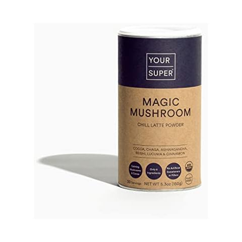 Your Super Magic Mushroom Superfood Powder – Mushroom Supplement for Natural Calm, Brain Health, and Immune Support, Made with Organic Ashwagandha, Lucuma, Reishi, and Chaga Powder (30 Servings) Cover