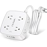 6 Ft Surge Protector Power Strip - 8 Widely Outlets with 4 USB Ports, 3 Side Outlet Extender with 6 Feet Extension Cord, Flat Plug, Wall Mount, Desk USB Charging Station, ETL,White