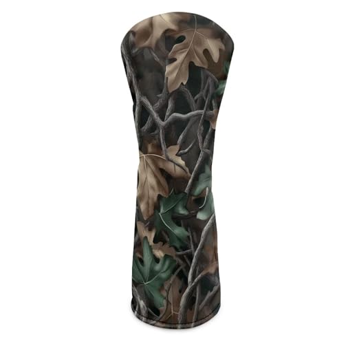 Luzeephang Camo Hunting Leaves Golf Club Covers with Wipeable Surface, Low Maintenance Leather, Durable Free Head Covers for All Use