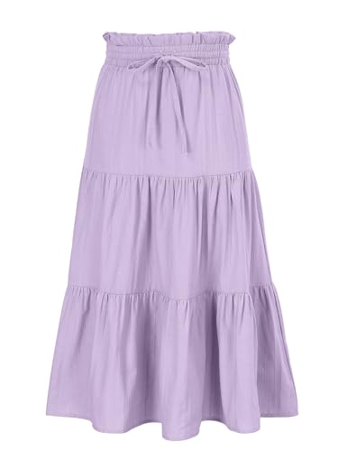 Image of Maxi Skorts Skirt for Girls Button Front High Waisted Long Skirt with Belt Ruffled Skirts with Pocket 3-12Years
